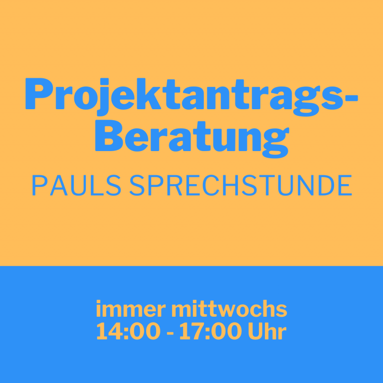 Link zur Projektantrags-Beratung, 14 bis 17 Uhr, mittwochs