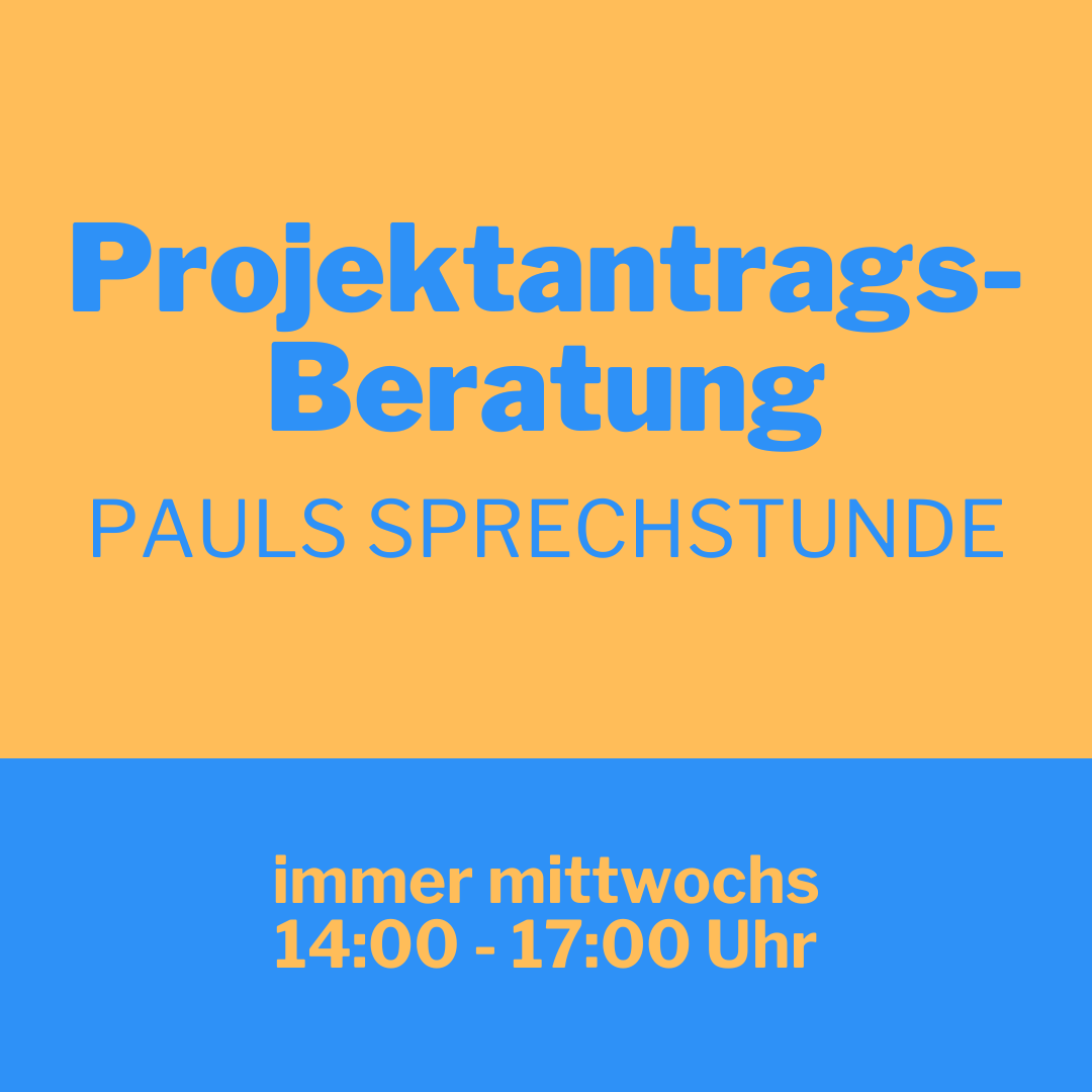 Link zur Projektantrags-Beratung, 14 bis 17 Uhr, mittwochs